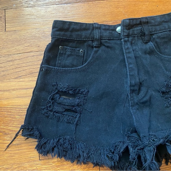 Black Distressed Denim Shorts - Picture 2 of 11